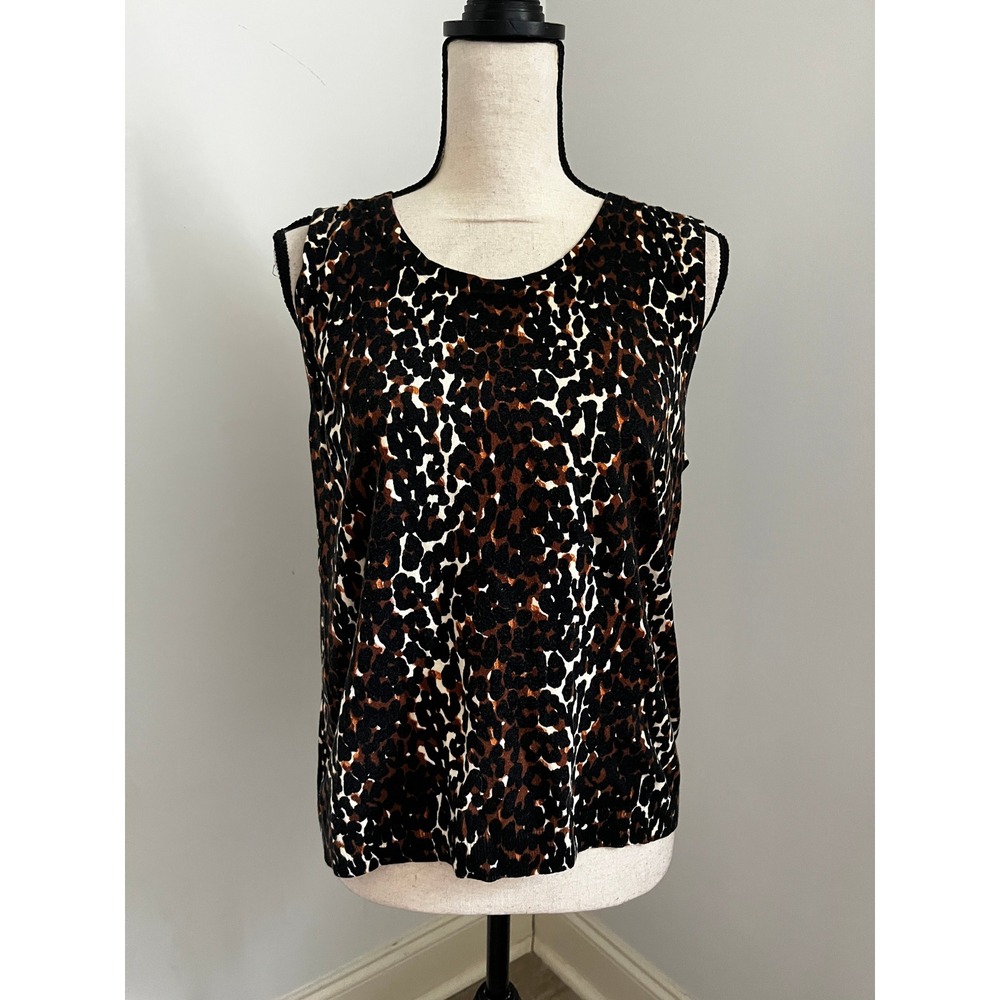 Talbots Leopard Print Sweater Shell Top XL Cotton Sleeveless Office Chic Preppy
